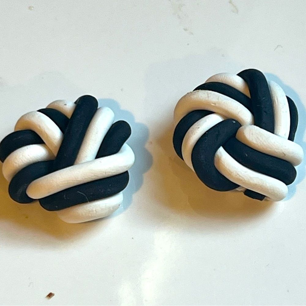 NEW Large Black & White Nautical Knot Polymer Clay Stud Earrings